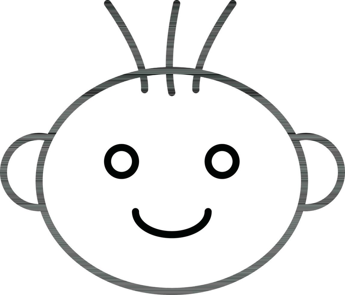 Black line art illustration of Cute baby face icon. vector
