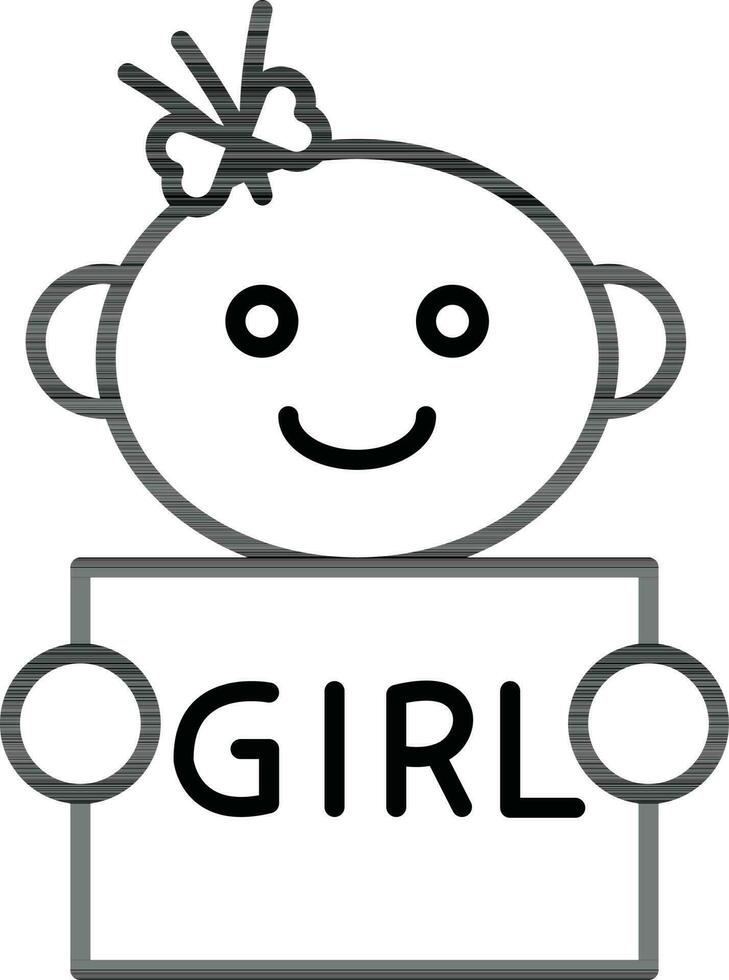 Line art illustration of Baby girl holding paper icon. vector