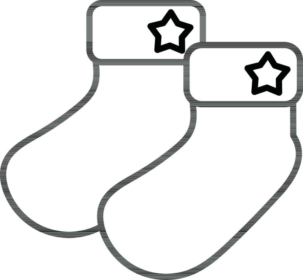 Black line art illustration of Star on socks icon. vector