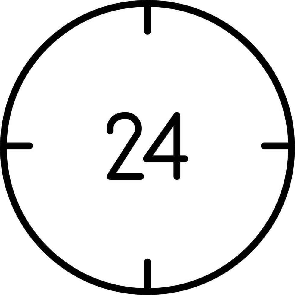 24 Hours or Clock icon in black line art. vector