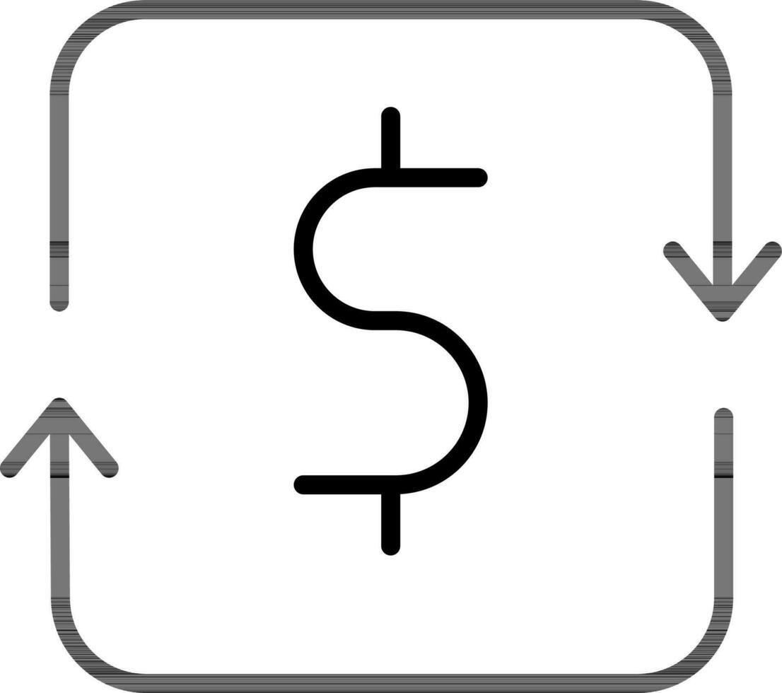 Money Change or Dollar Turnover icon in black line art. vector