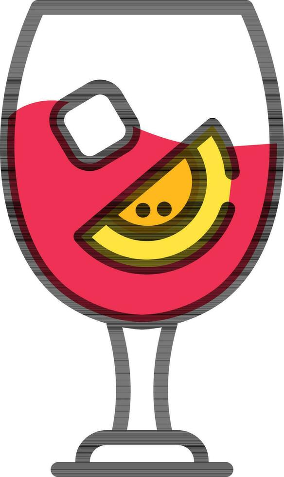 vino vaso con limón o naranja rebanada icono en plano estilo. vector