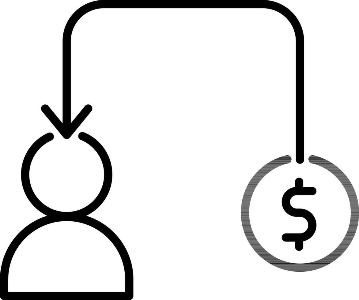 Money Payment to User icon in black line art. vector