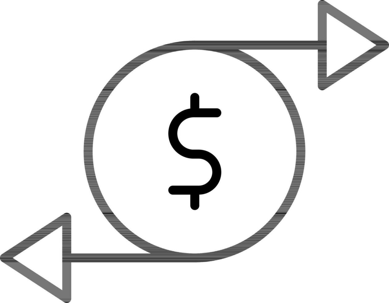 Transaction Dollar Coin icon in black line art. vector