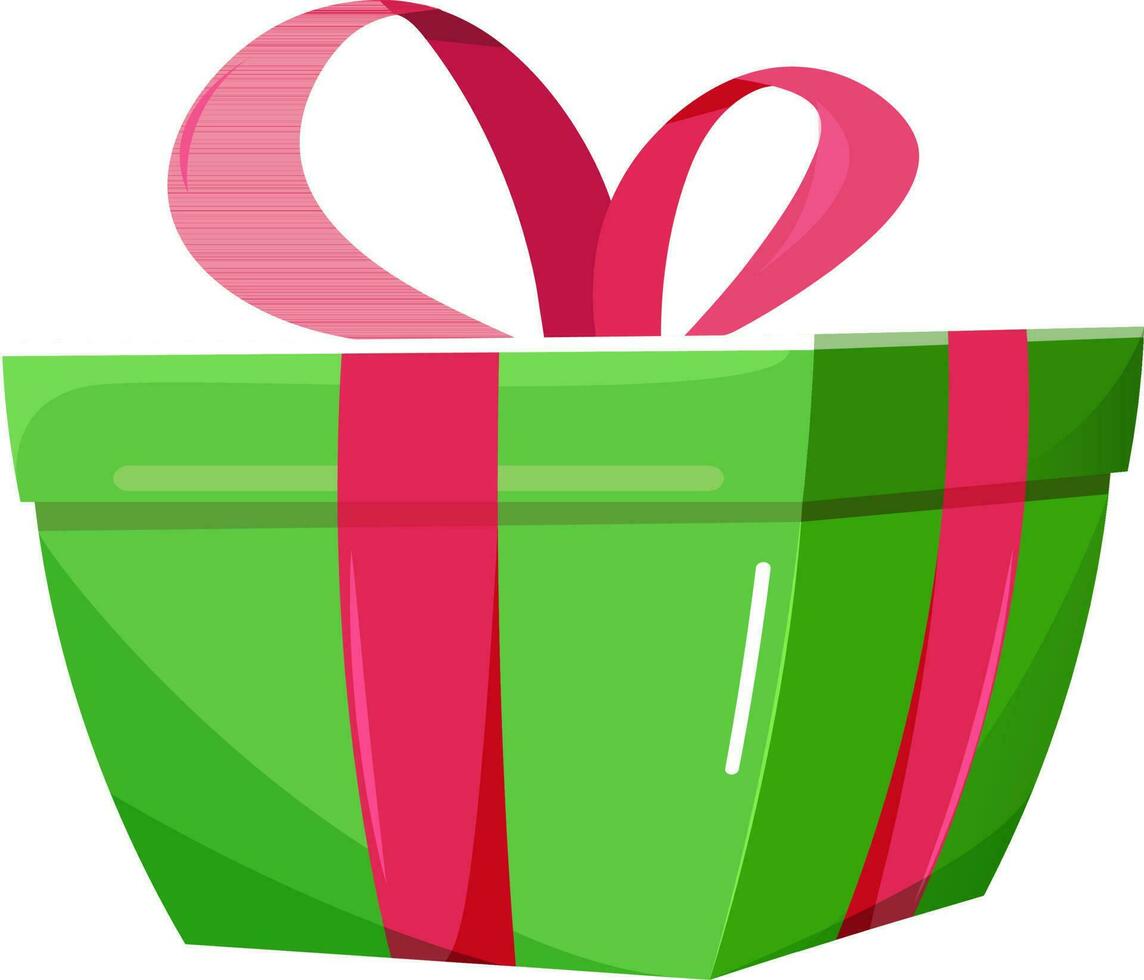3D illustration of green gift box with pink ribbon. vector