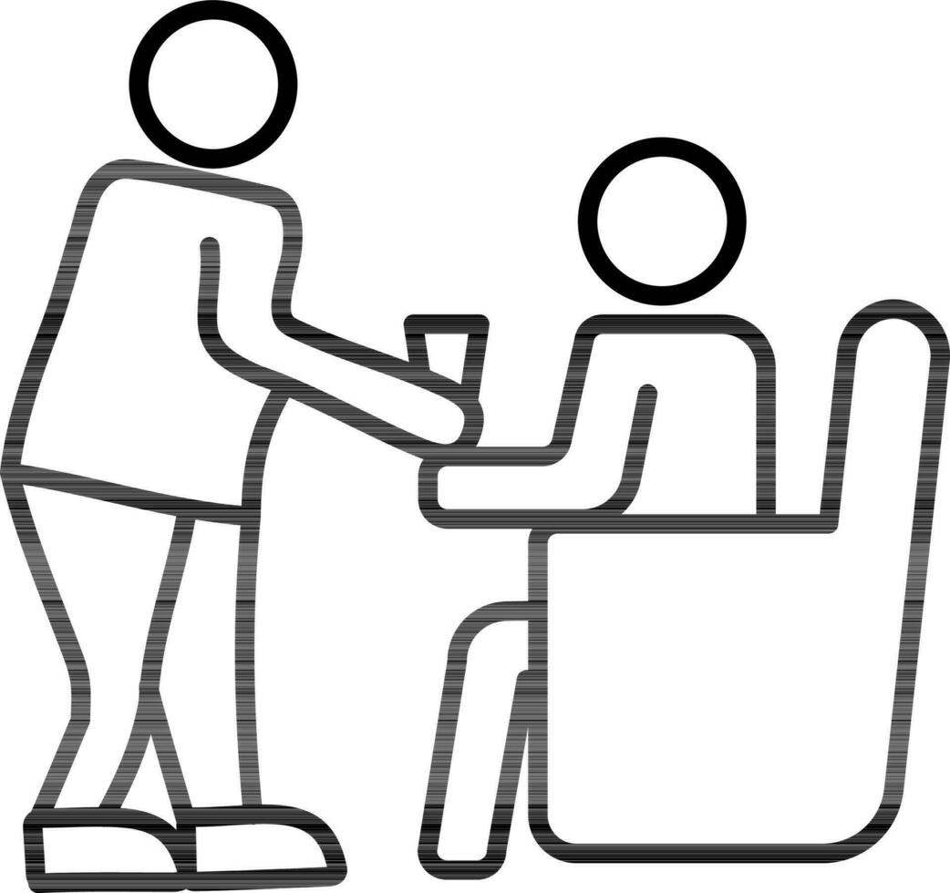 Black illustration of Human giving water glass other man sitting sofa. vector