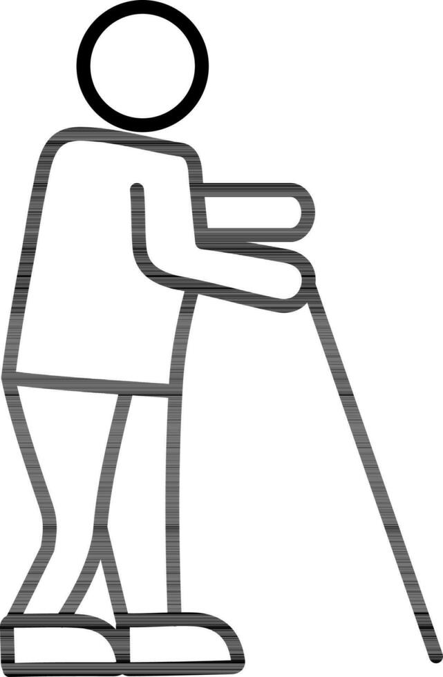 Flat style Blind or old man walking with stick icon in line art. vector