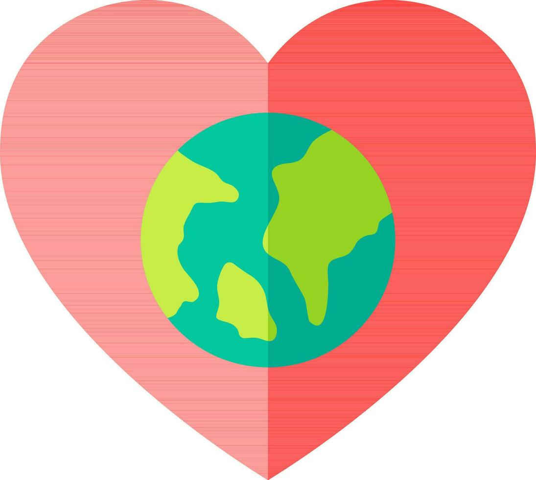 Earth globe on heart symbol in red color. vector