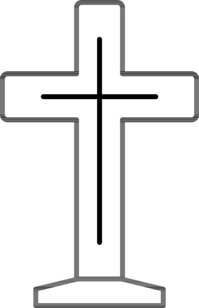 Christian Cross icon in black line art. vector