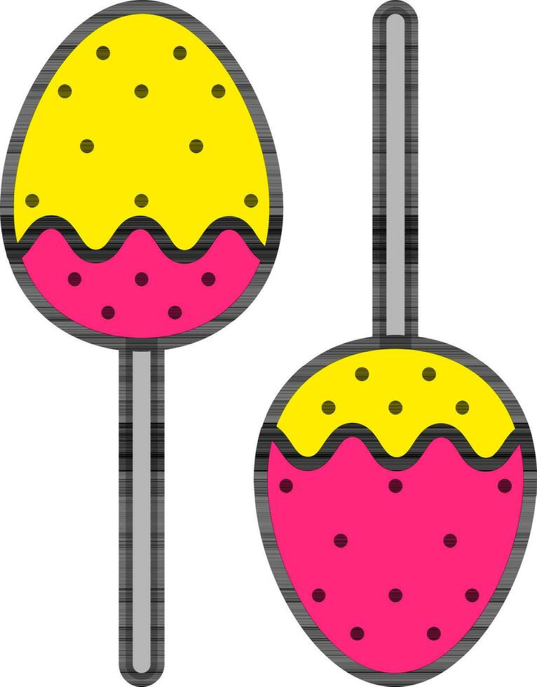 Easter egg shaped lollipops icon in pink and yellow color. vector
