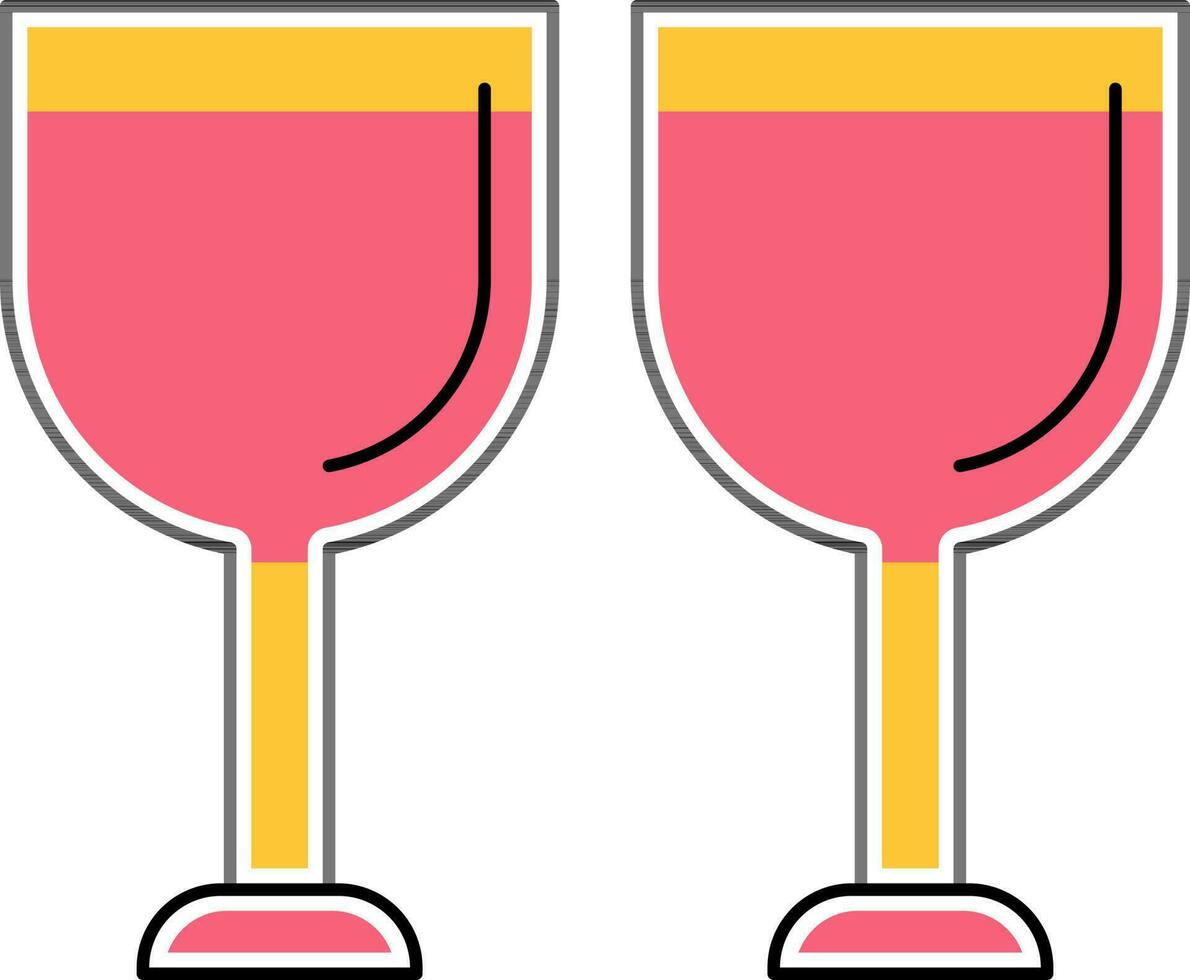 Two wine glass icon in red and yellow color. vector