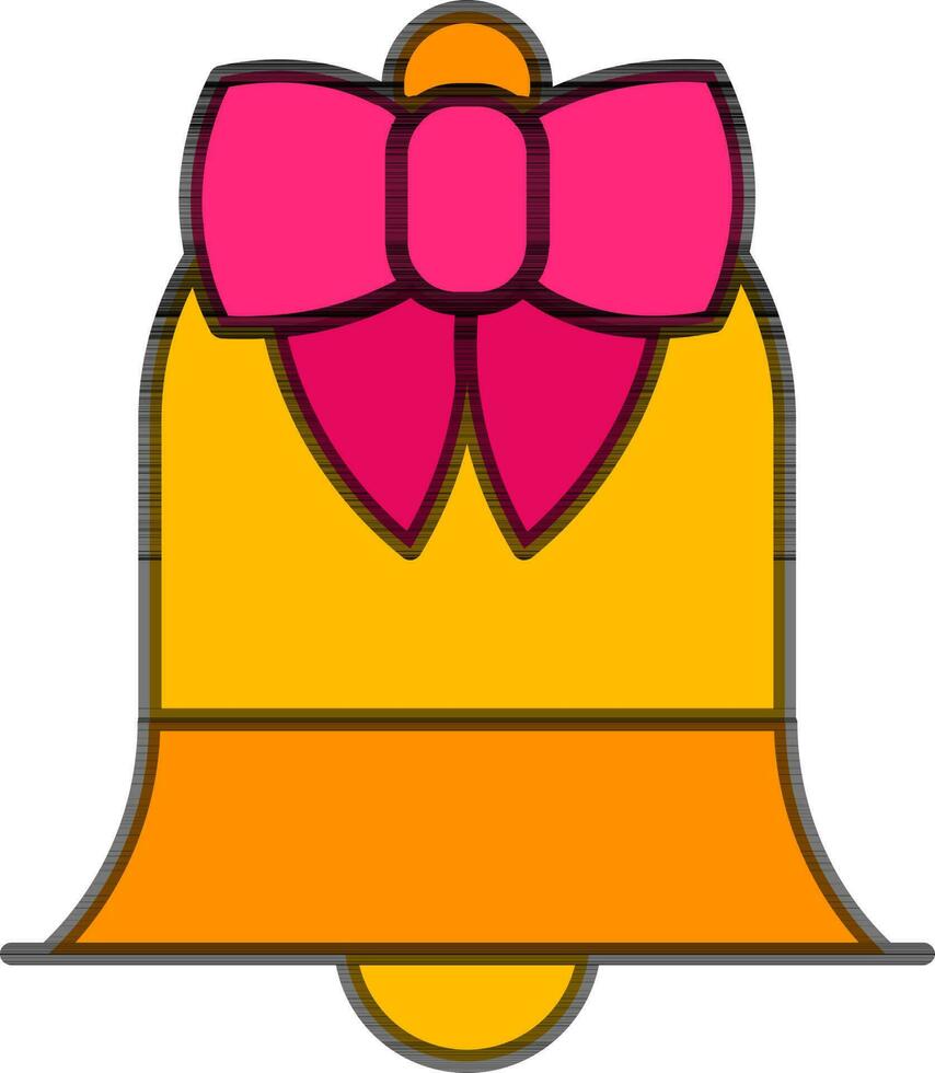 Yellow Bell with Pink Bow icon in flat style. vector