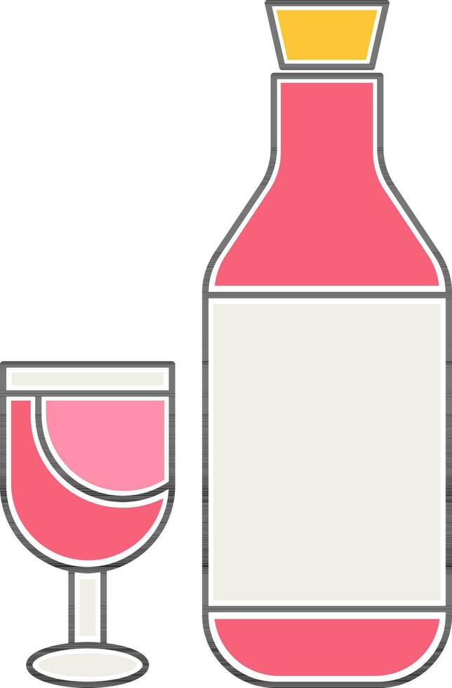 bebida botella con vaso icono en plano estilo. vector