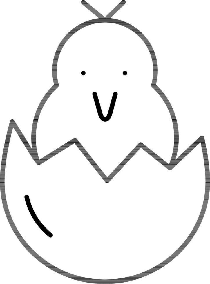 Black Line Art Chick in Cracked Egg Icon. vector