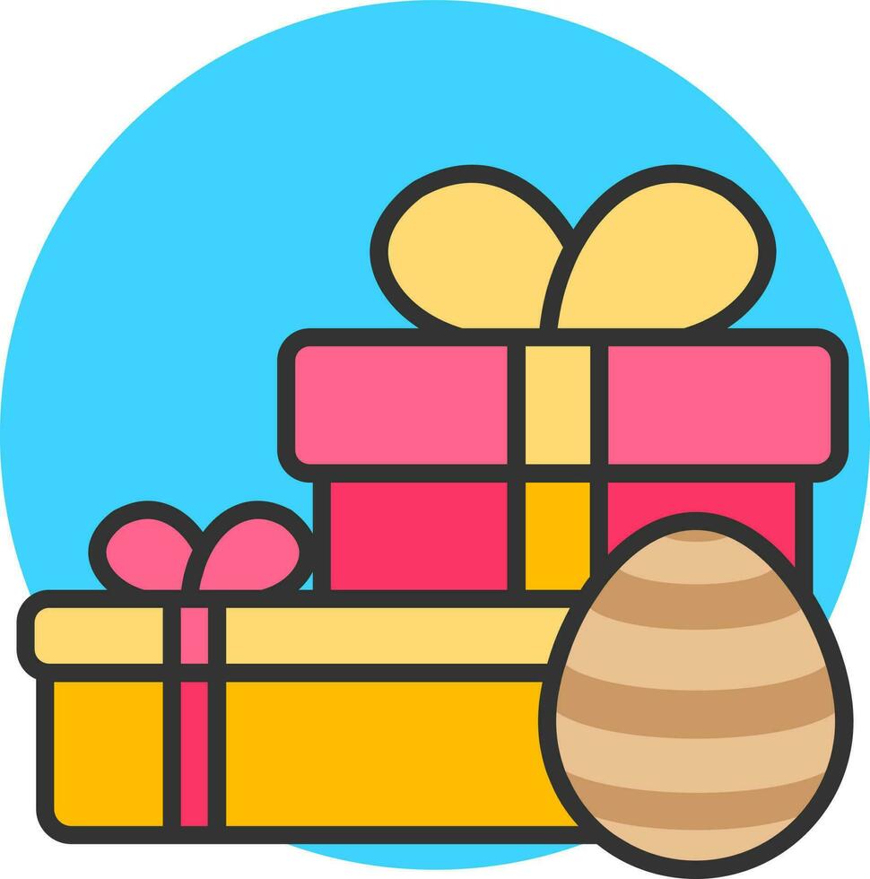 Gift Boxes with Easter Egg icon on blue circle shape. vector