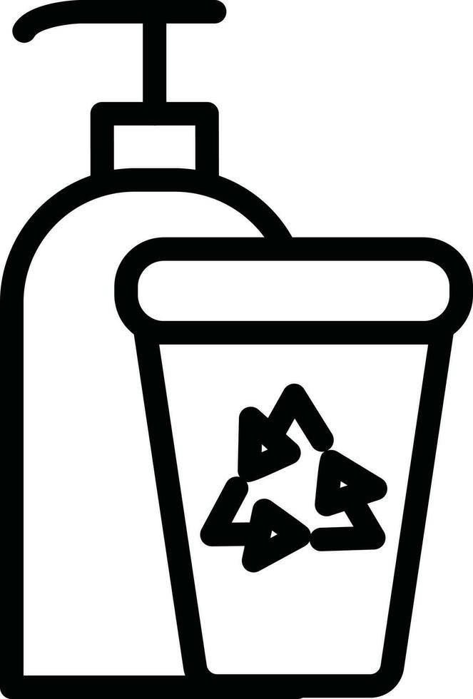 Line art illustration of Hand wash bottle with recycling glass icon. vector