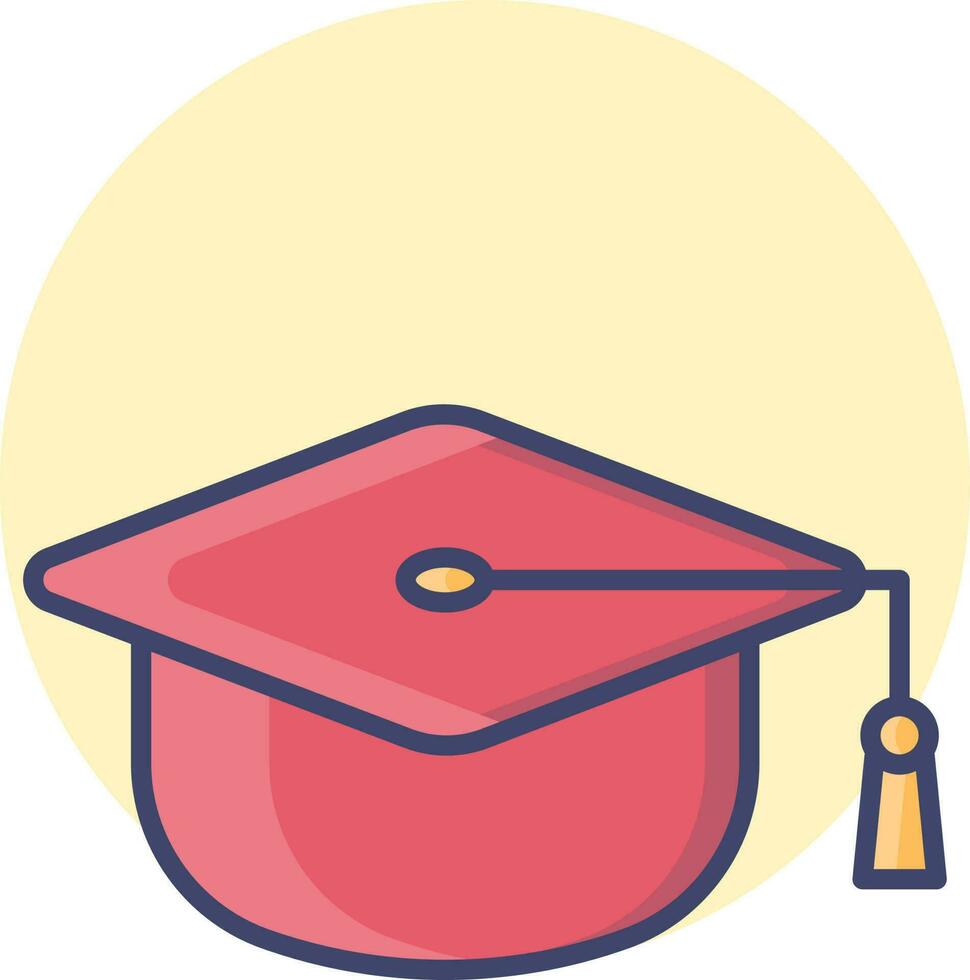 Red Graduation cap icon on yellow round background. vector