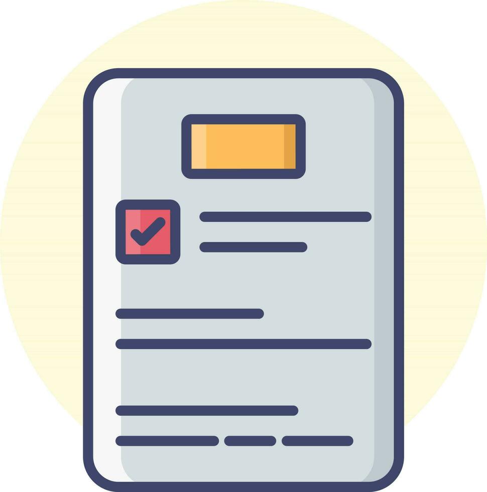 Check document paper icon on yellow round background. vector