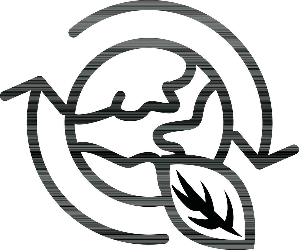 Eco Earth with Arrow icon in black line art. vector