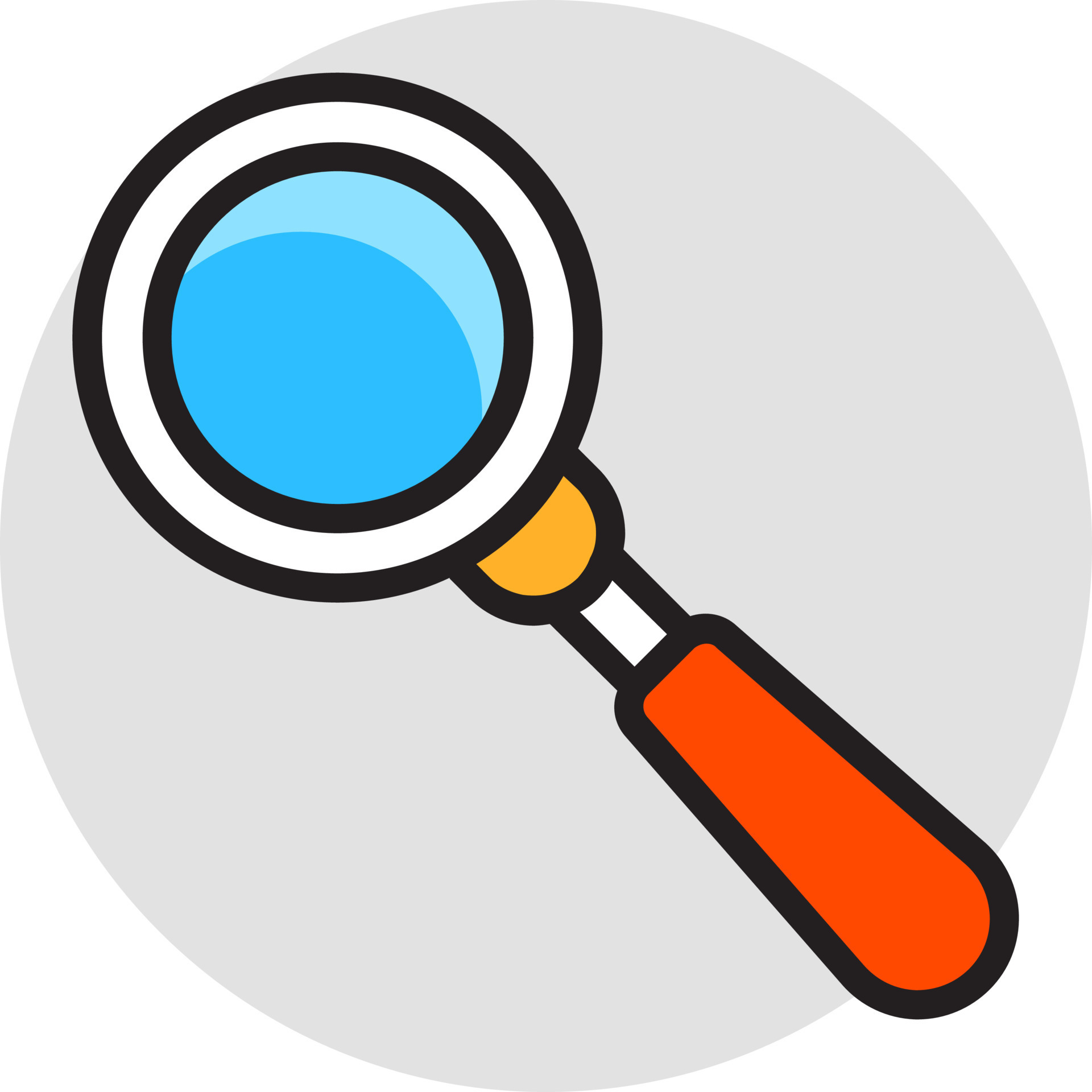 Magnifying Glass icon on grey round shape. 24374109 Vector Art at Vecteezy