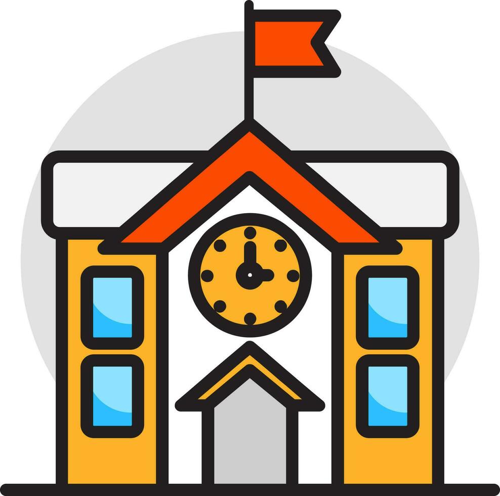 School Building icon in flat style. vector