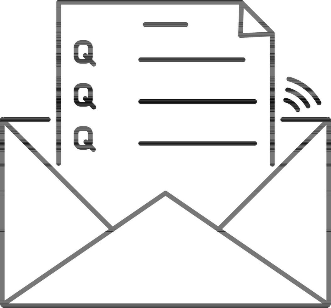 Flat style Wifi Mail icon in black line art. vector