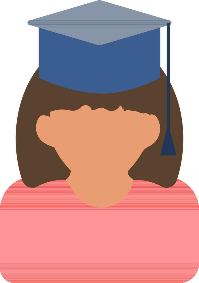 sin rostro graduación niña vistiendo birrete icono en plano estilo. vector
