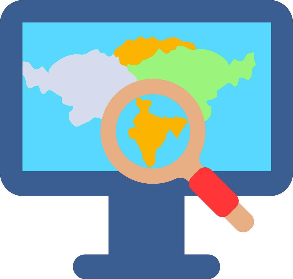 Colorful Indian Map Searching in Monitor Screen icon. vector