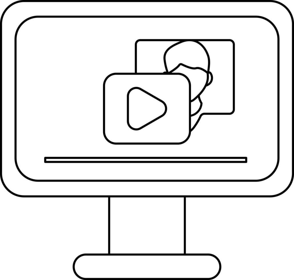 Flat style Video Play in Monitor Screen line art icon. vector