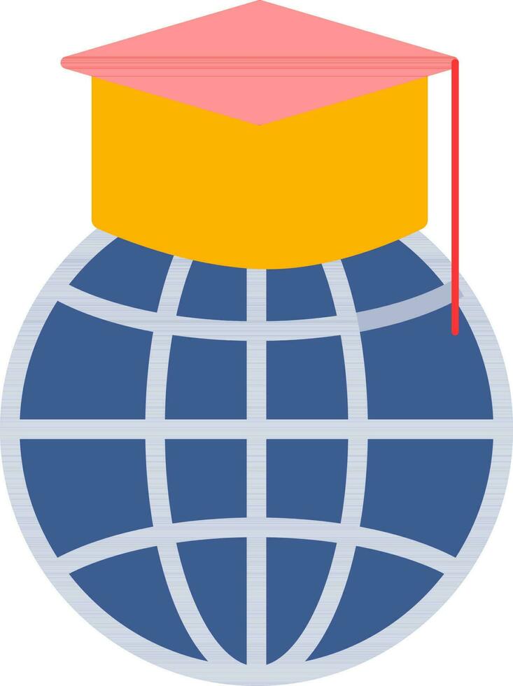Graduation Cap with Globe icon in orange and blue color. vector