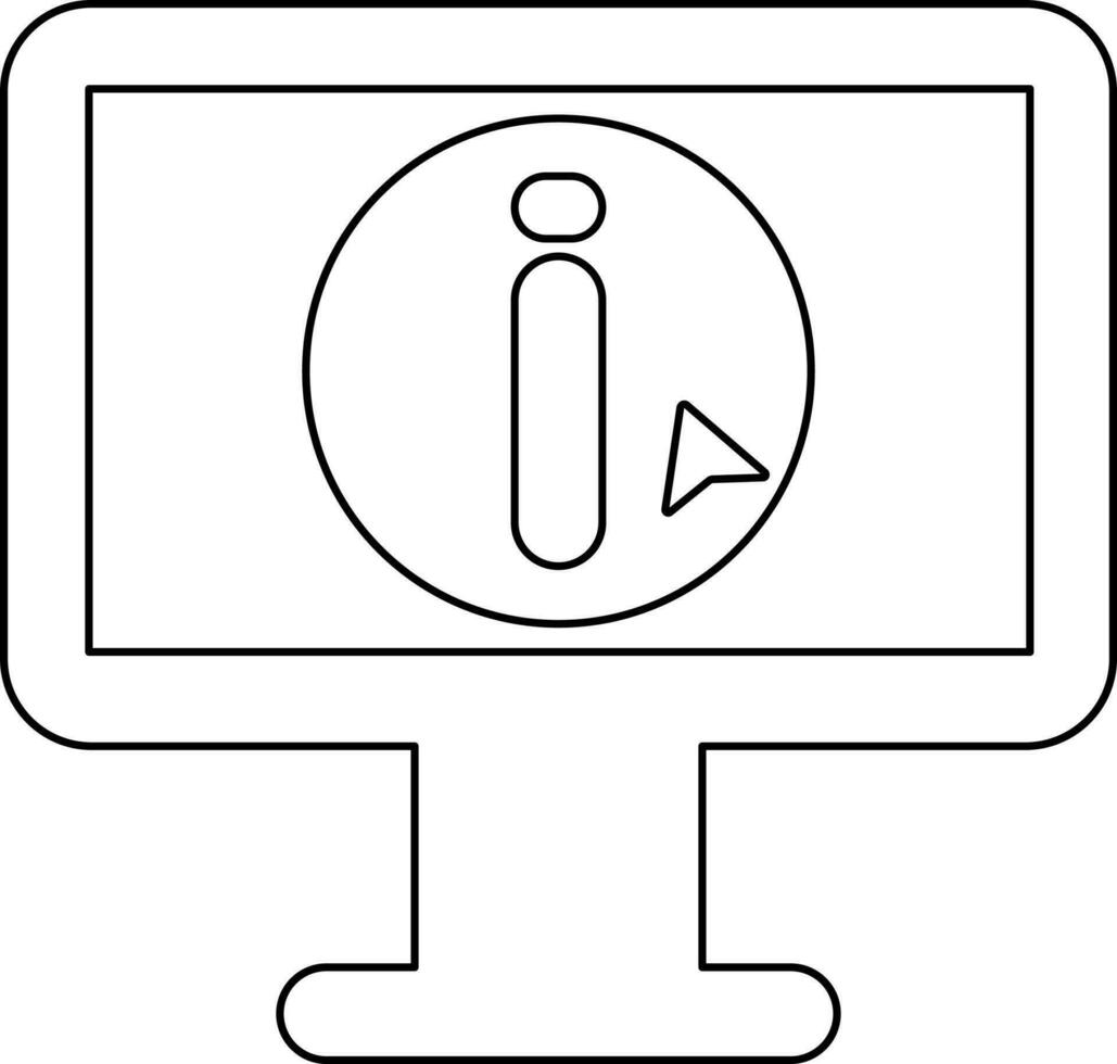 línea Arte ilustración de cursor flecha con informacion botón en monitor pantalla icono. vector