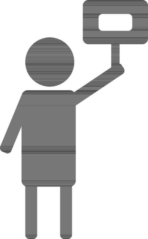 Person standing and holding sign board. vector