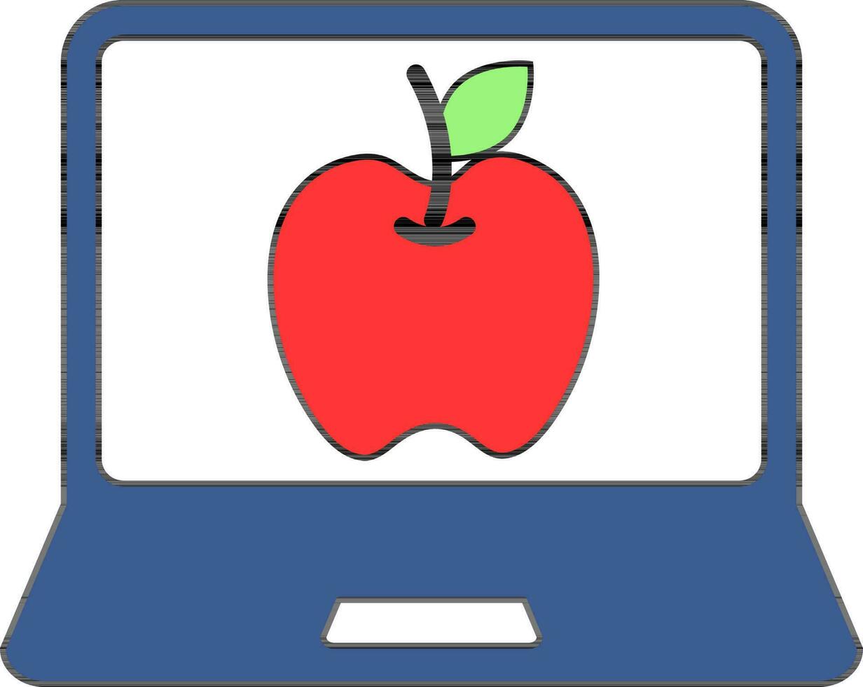 plano estilo manzana en ordenador portátil pantalla icono. vector