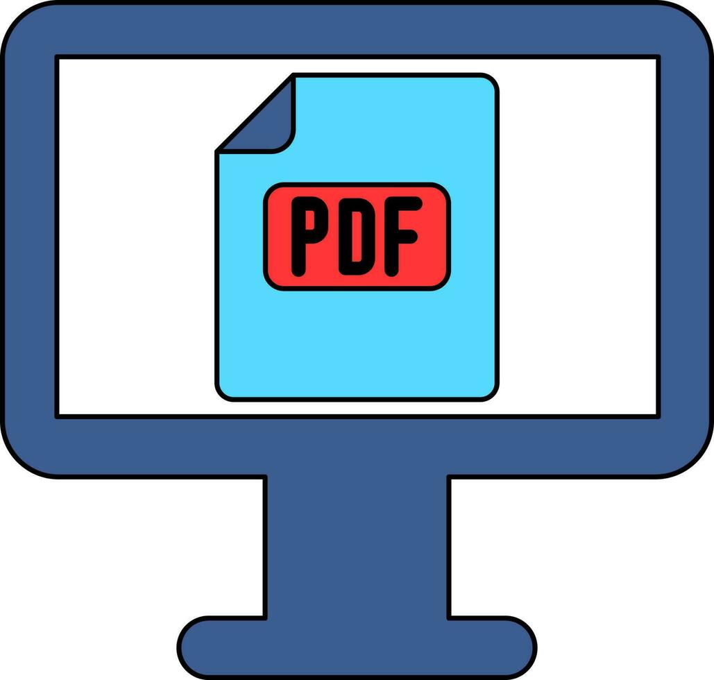 Flat style PDF file in Monitor Screen icon. vector
