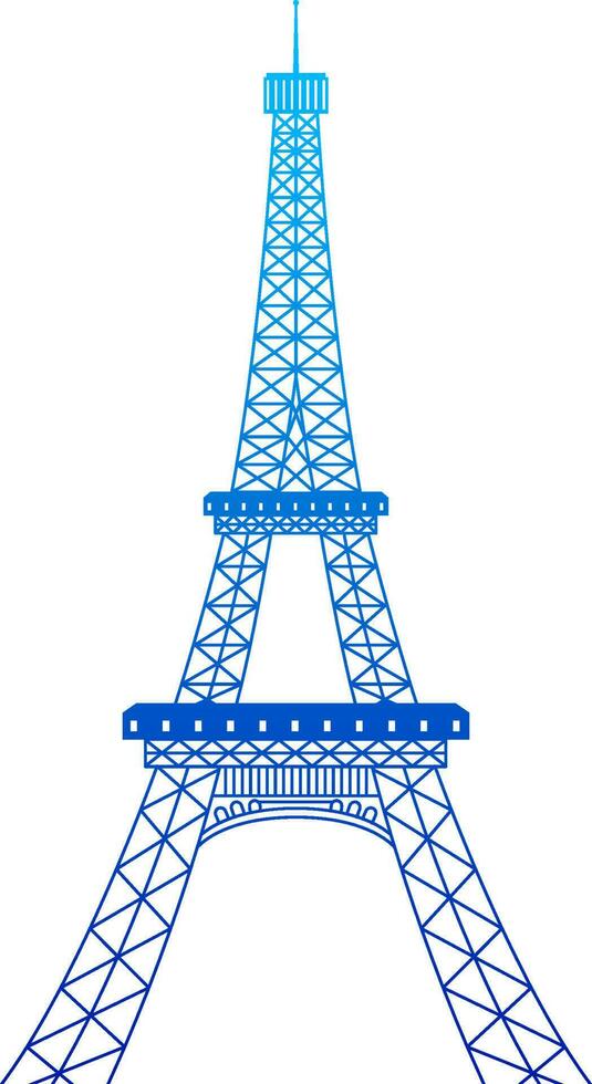 Eiffel Tower Monument in Blue Line Art. vector