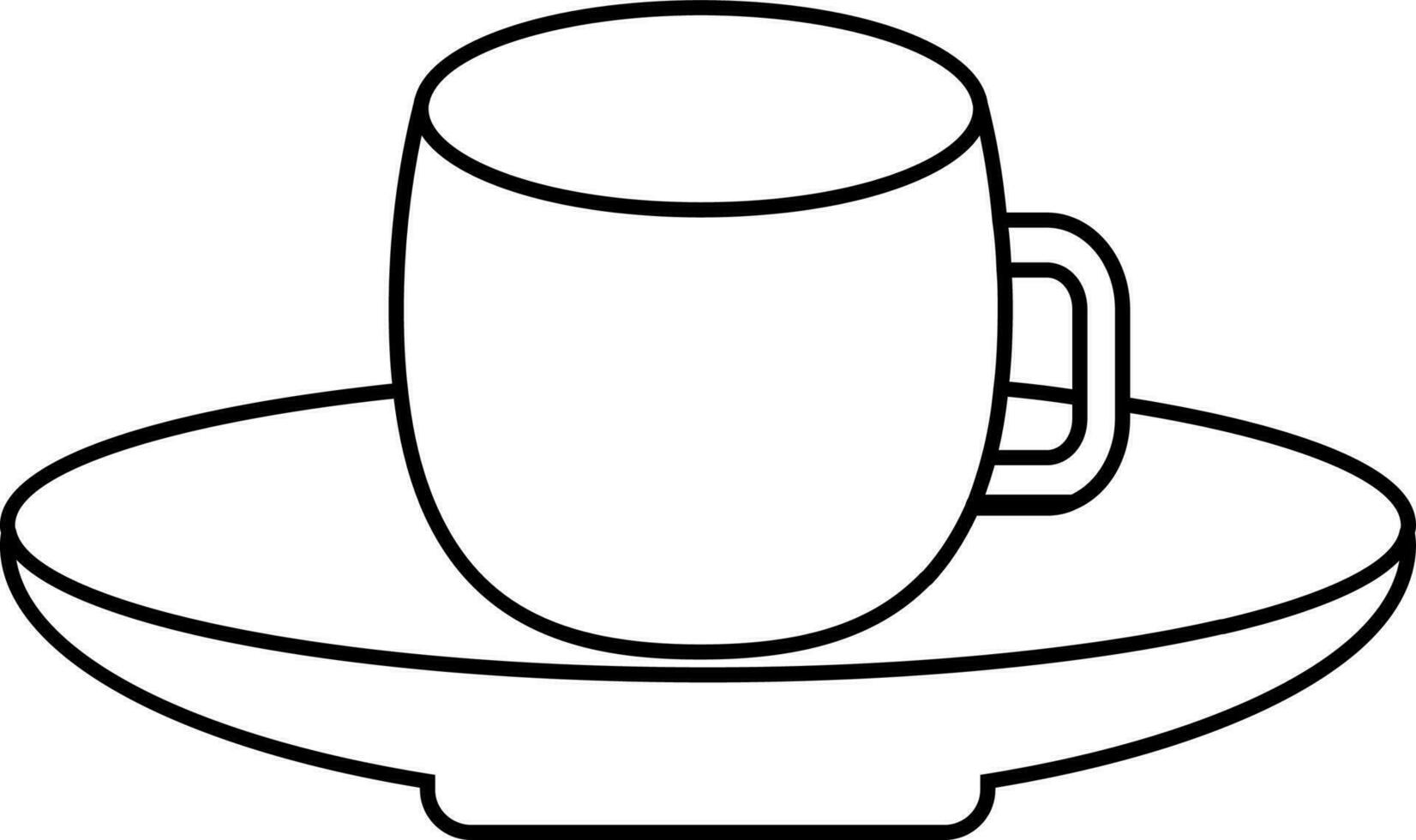 Black line art cup on palte in flat style. vector