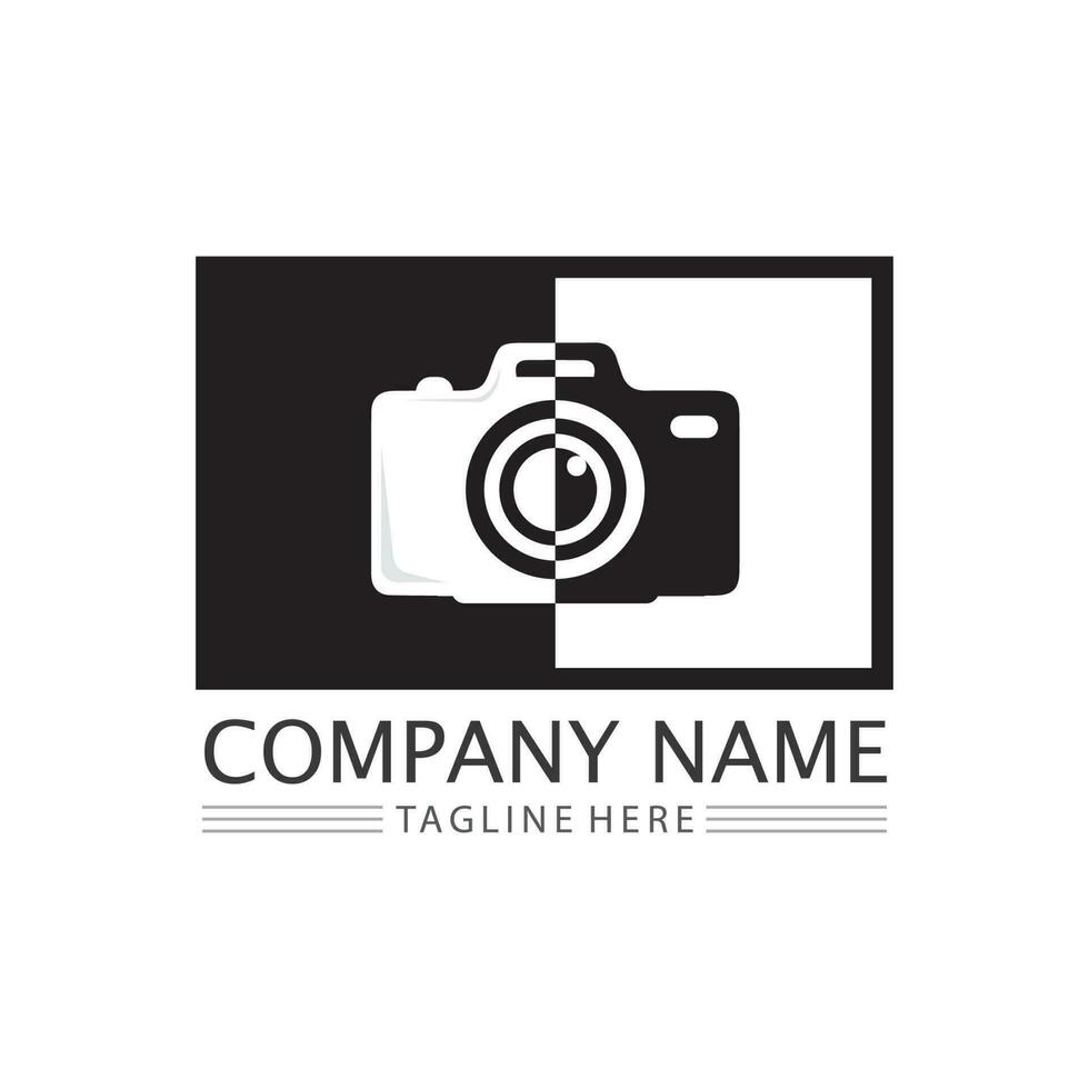 photography camera logo icon vector design template isolated on black background