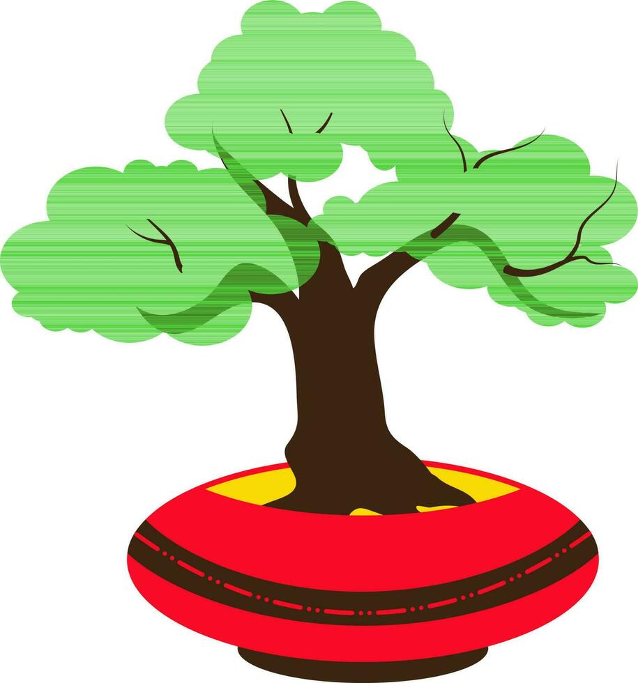 bonsai árbol icono con rojo maceta en aislado. vector