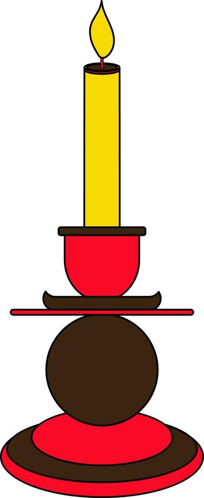Burning candle icon with stand in color and stroke. vector