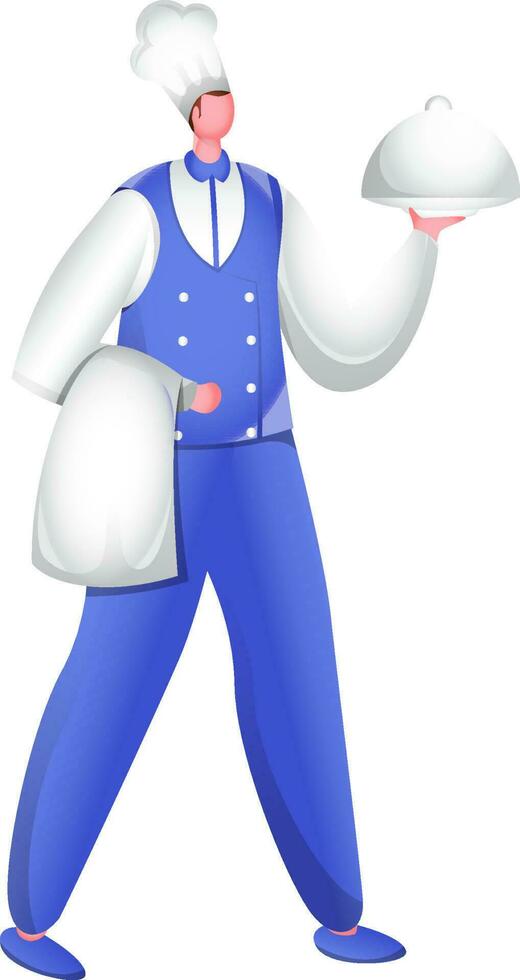 Waiter Man Faceless Character Holding Food Dish Cloche and Towel. vector