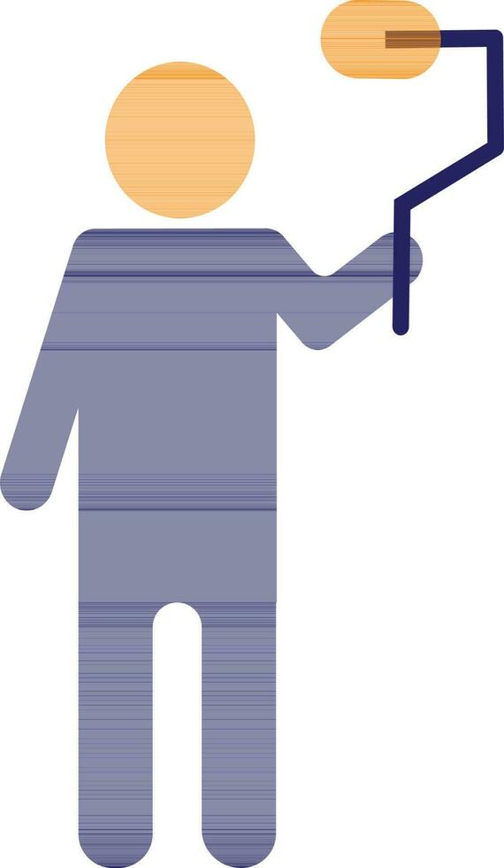 Character of faceless man holding painting roller brush. vector