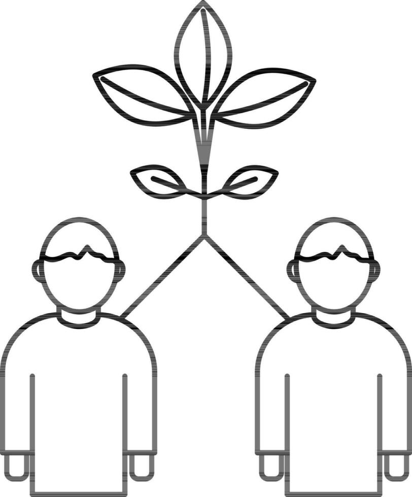 Two man with Plant icon in thin line art. vector