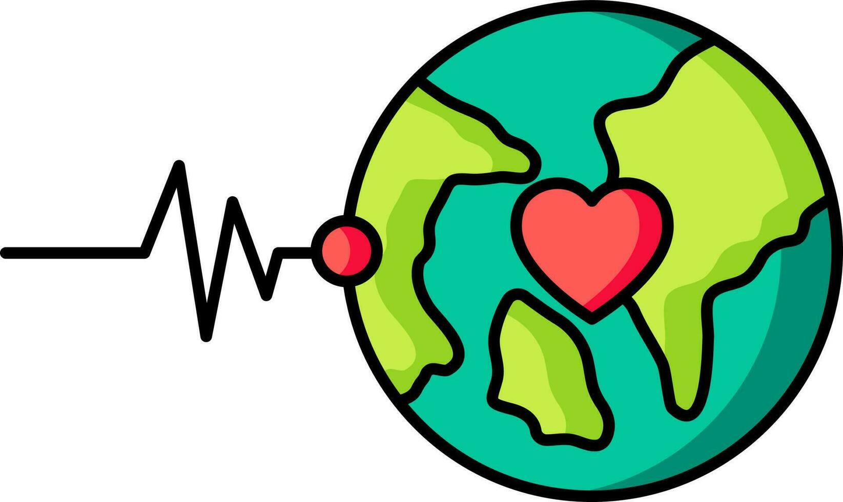 latido del corazón con tierra globo icono en plano estilo. vector