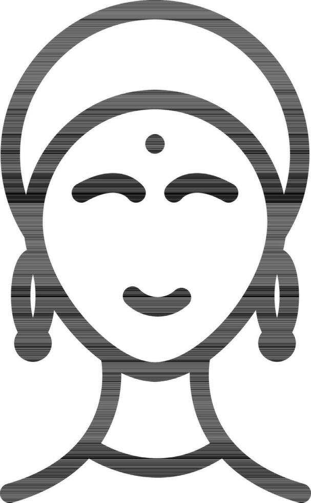 Indian woman face icon in black line art. vector