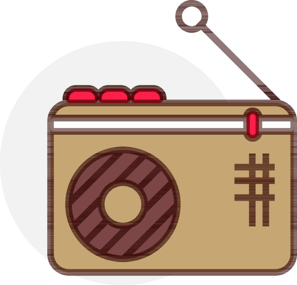 Brown Radio icon on grey round shape. vector