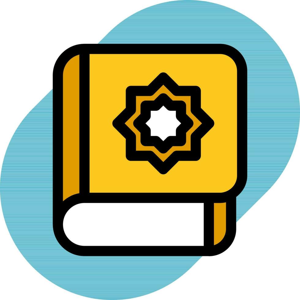 Yellow Quran book on blue circle background. vector