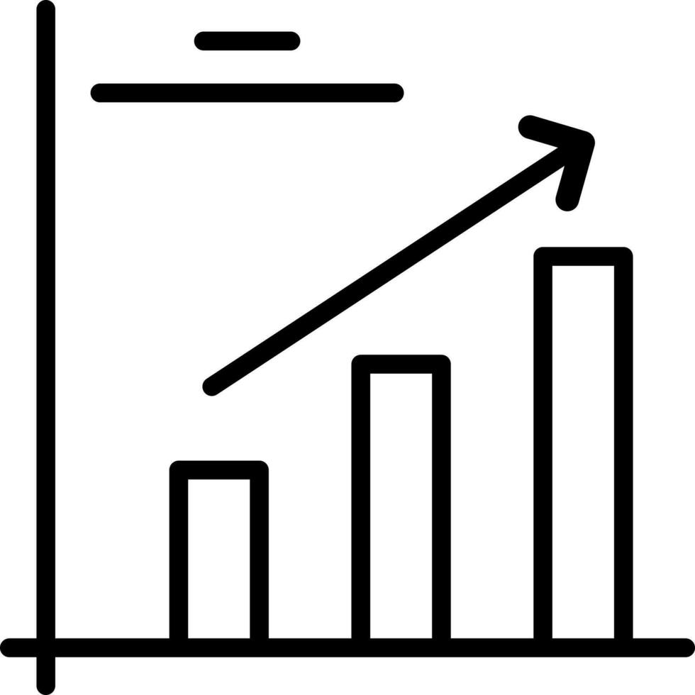 Bar graph with Up arrow icon in black line art. vector