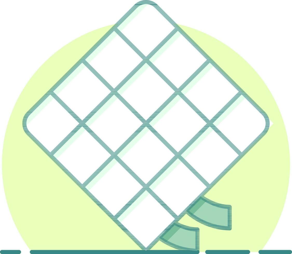 Green and White Ketupat icon on round background. vector