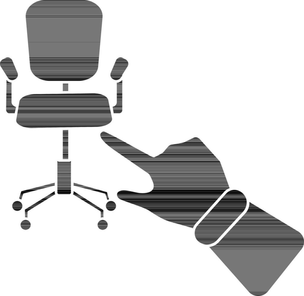 Icon of employee chair seen with hand in glyph style. vector