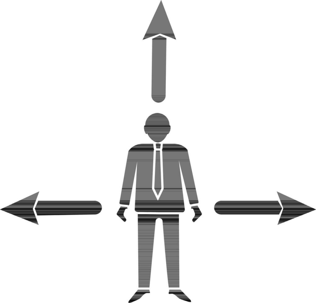 Black style of employee icon with three direction of arrow. vector